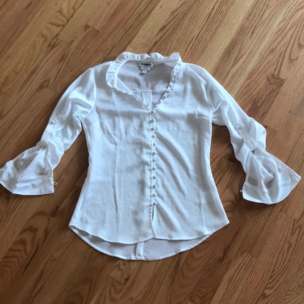 Express white button up top